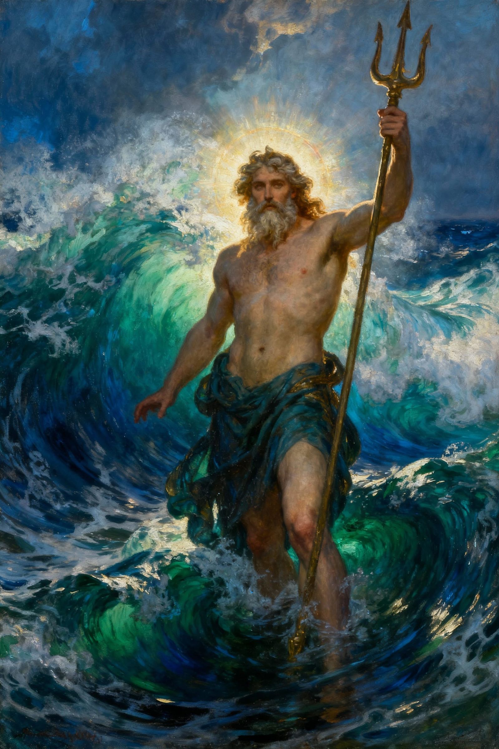 Poseidon Greek God of the Sea in Epic Classical Oil Painting