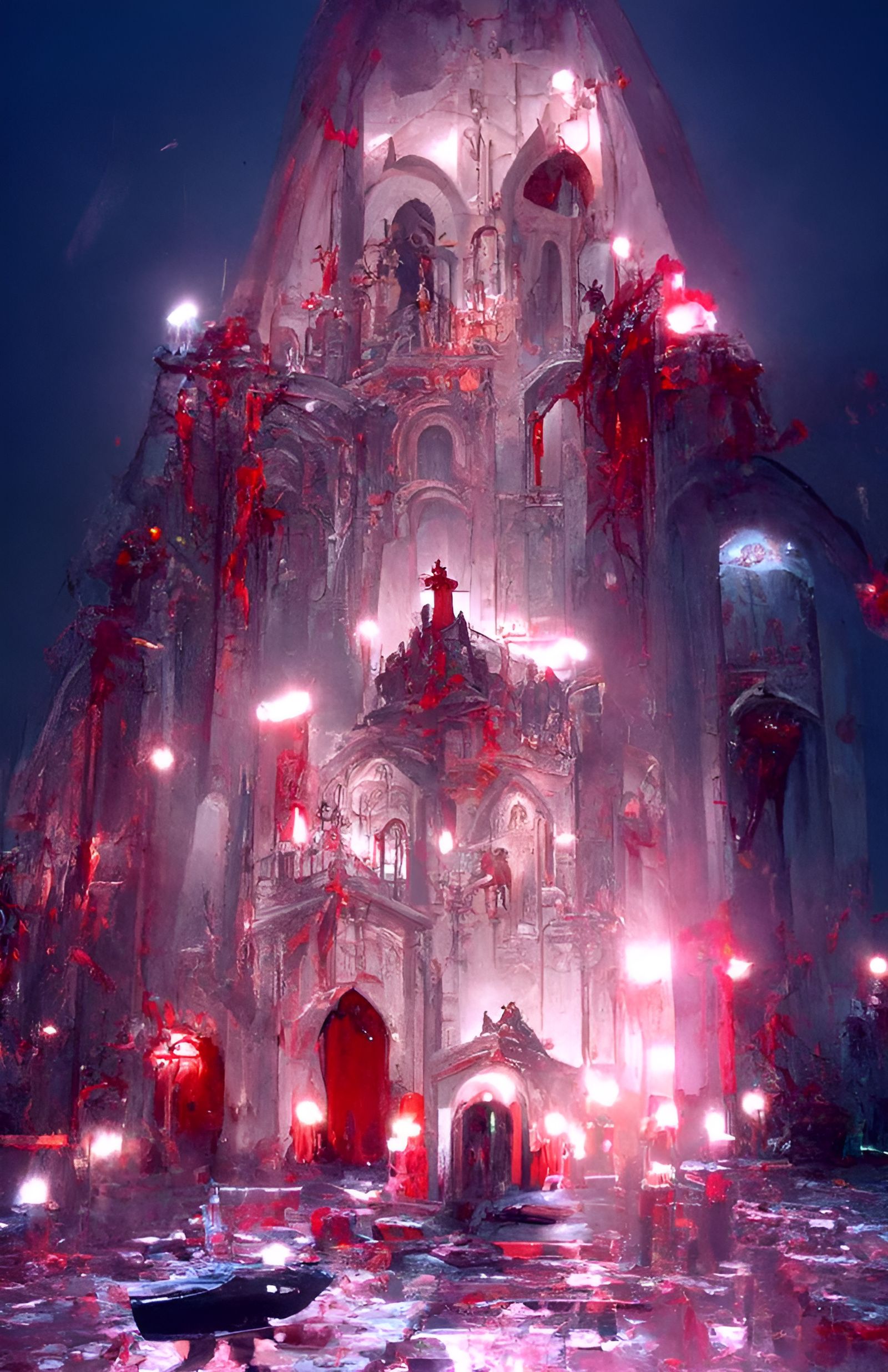 Evil Cathedral at Night: Detailed Photorealistic Concept Art