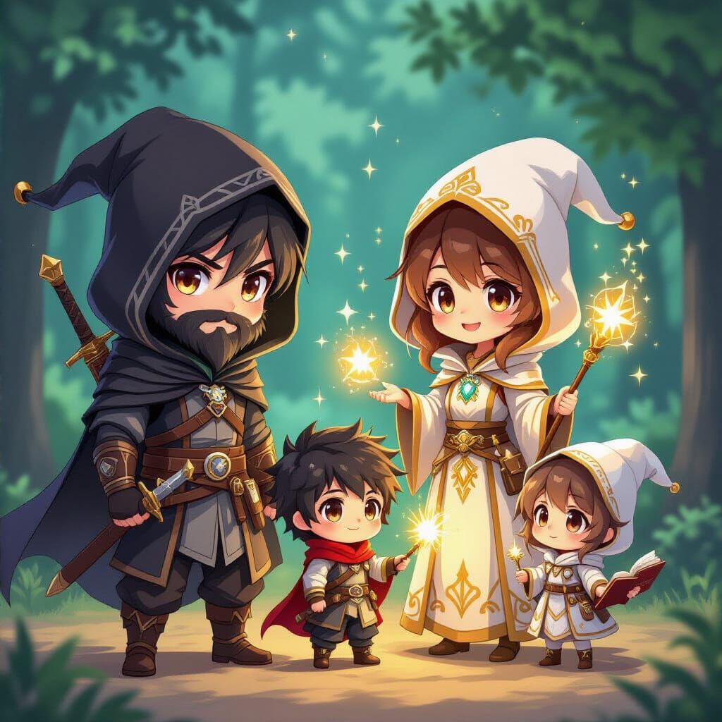 Chibi Fantasy Family Portrait in 3D Anime Style