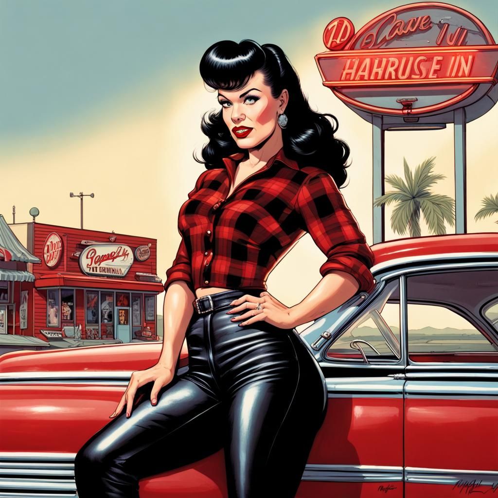 Rockabilly Girl at 1950s Drive-In, Comic Book Art