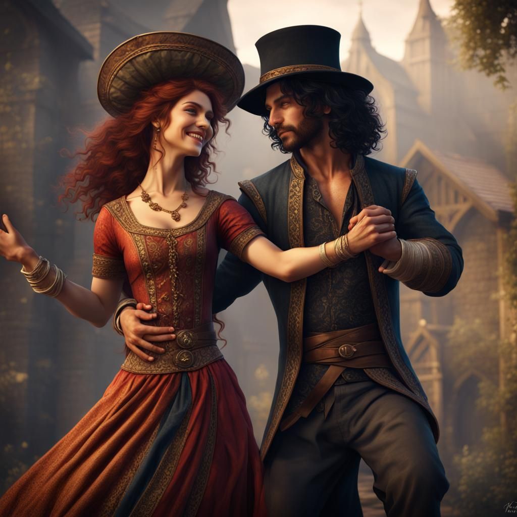 Medieval Couple Dancing: Detailed Matte Painting