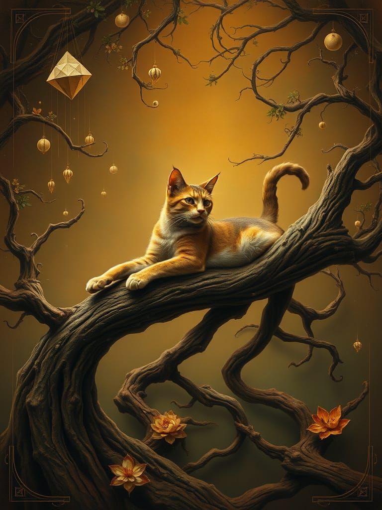 Mystical Cat in Golden Light.