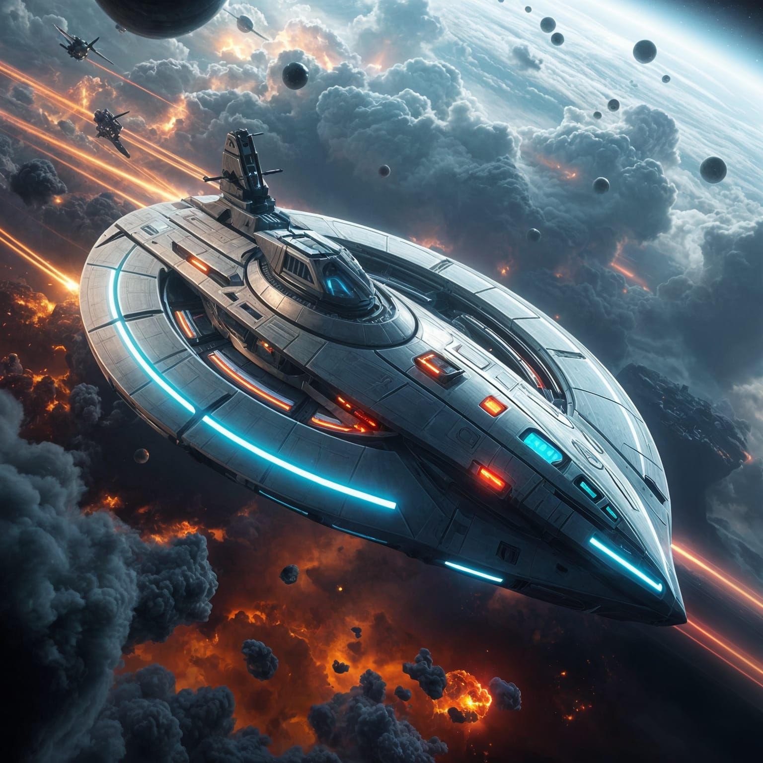 Futuristic Spaceship Destroyer in Nebula