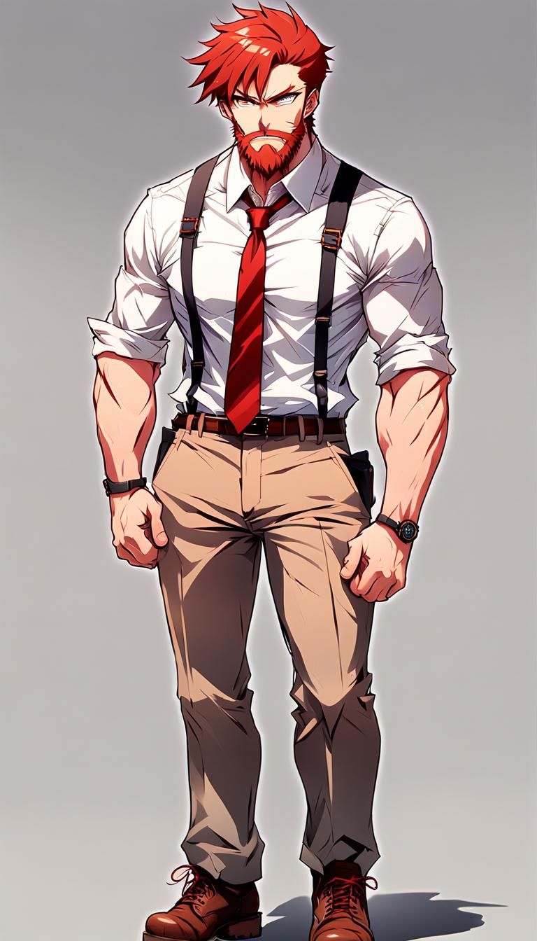 Muscular Anime RPG Character with Red Hair