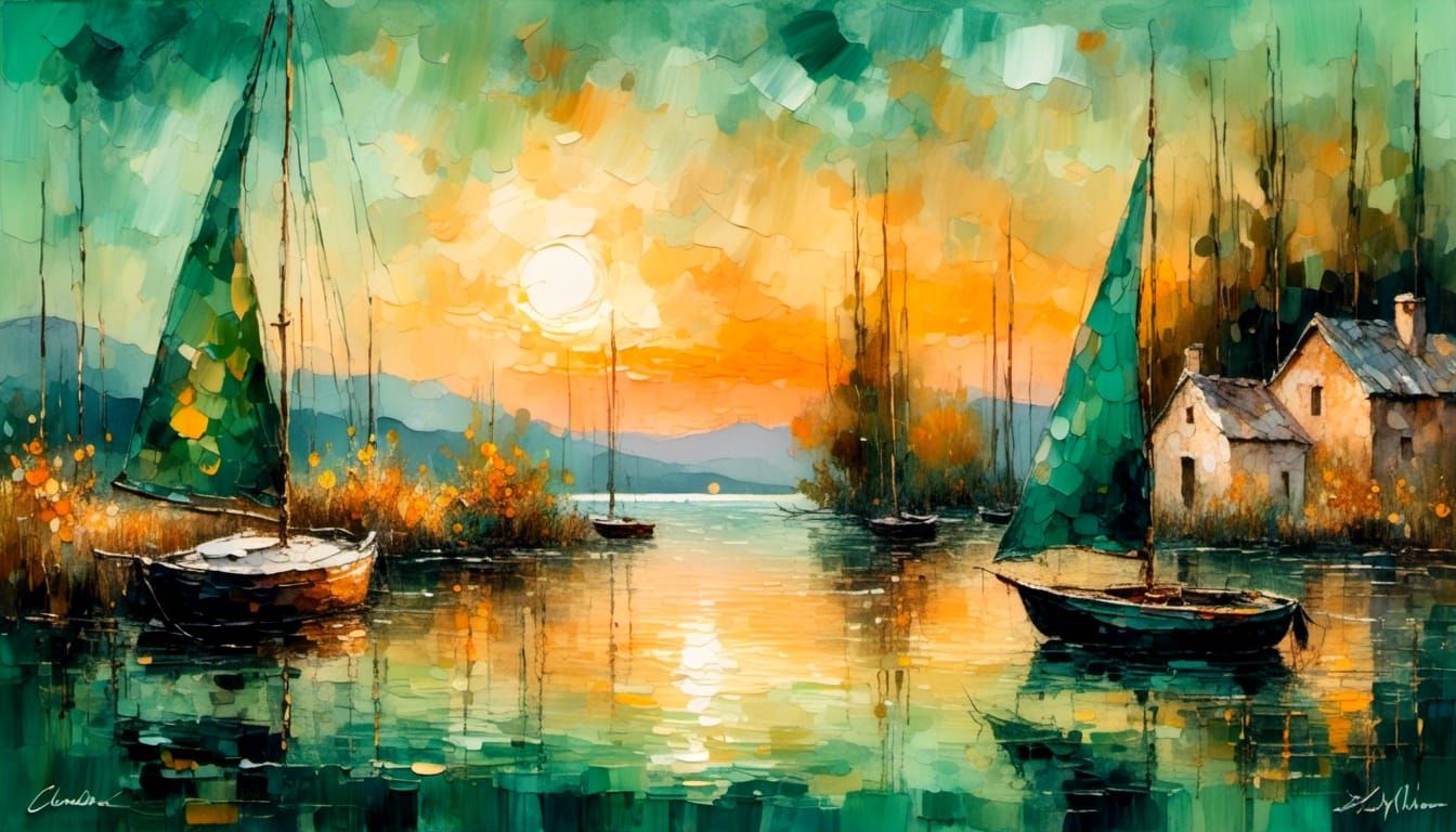 Impressionist Sailboat at Sunset in Provence