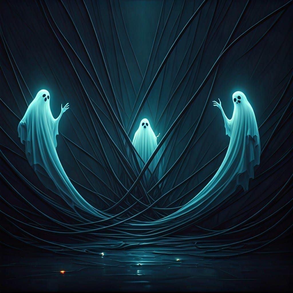 Haunting Ghosts Intertwined with Wires, Surreal Matte Painti...