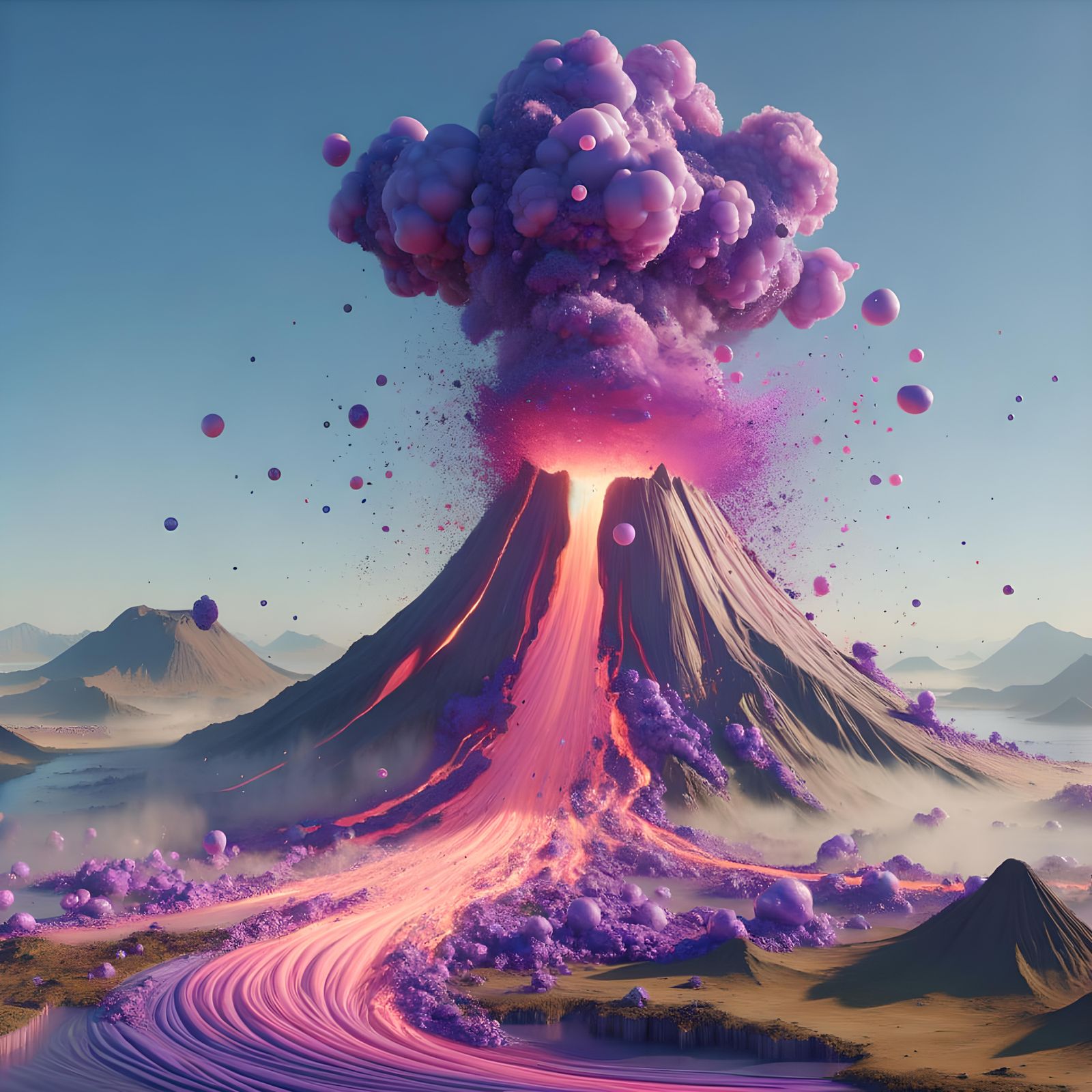Cartoon Volcano Eruption with Lavender Lava