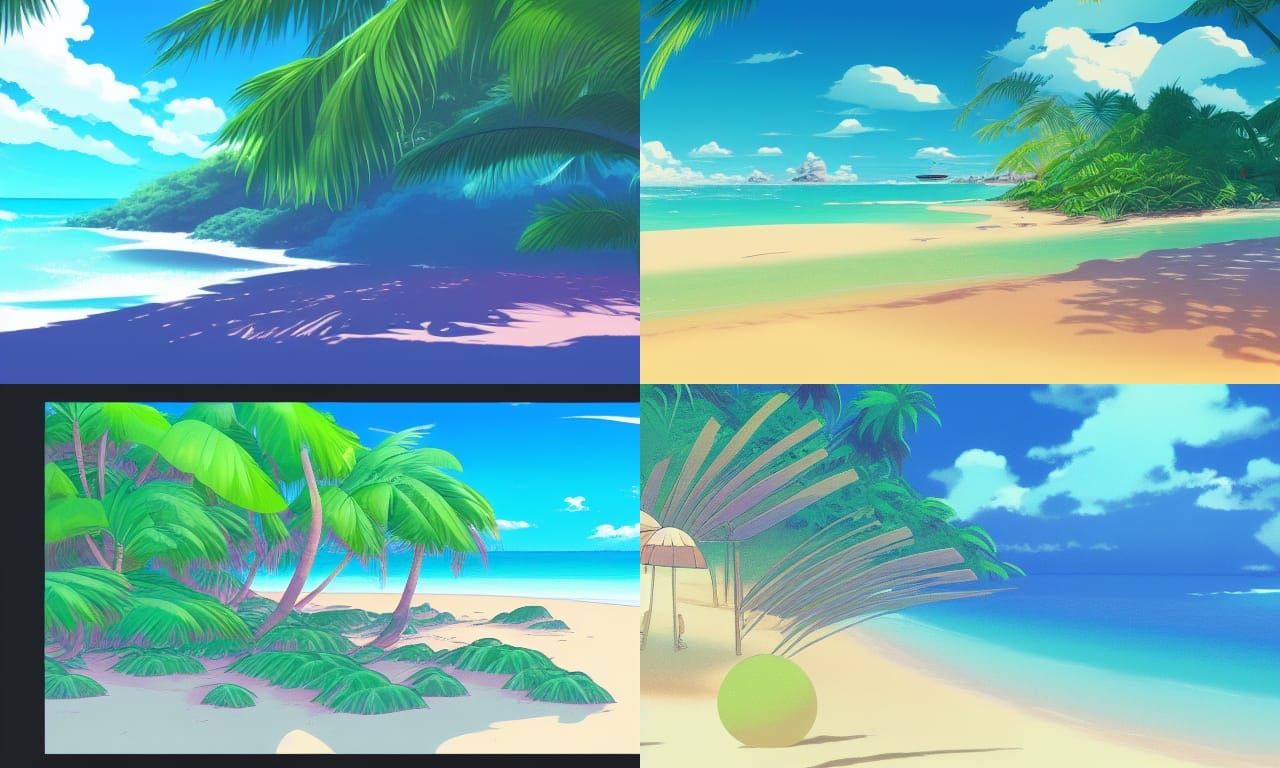 Tropical Beach: Anime Cel-Shaded Concept Art