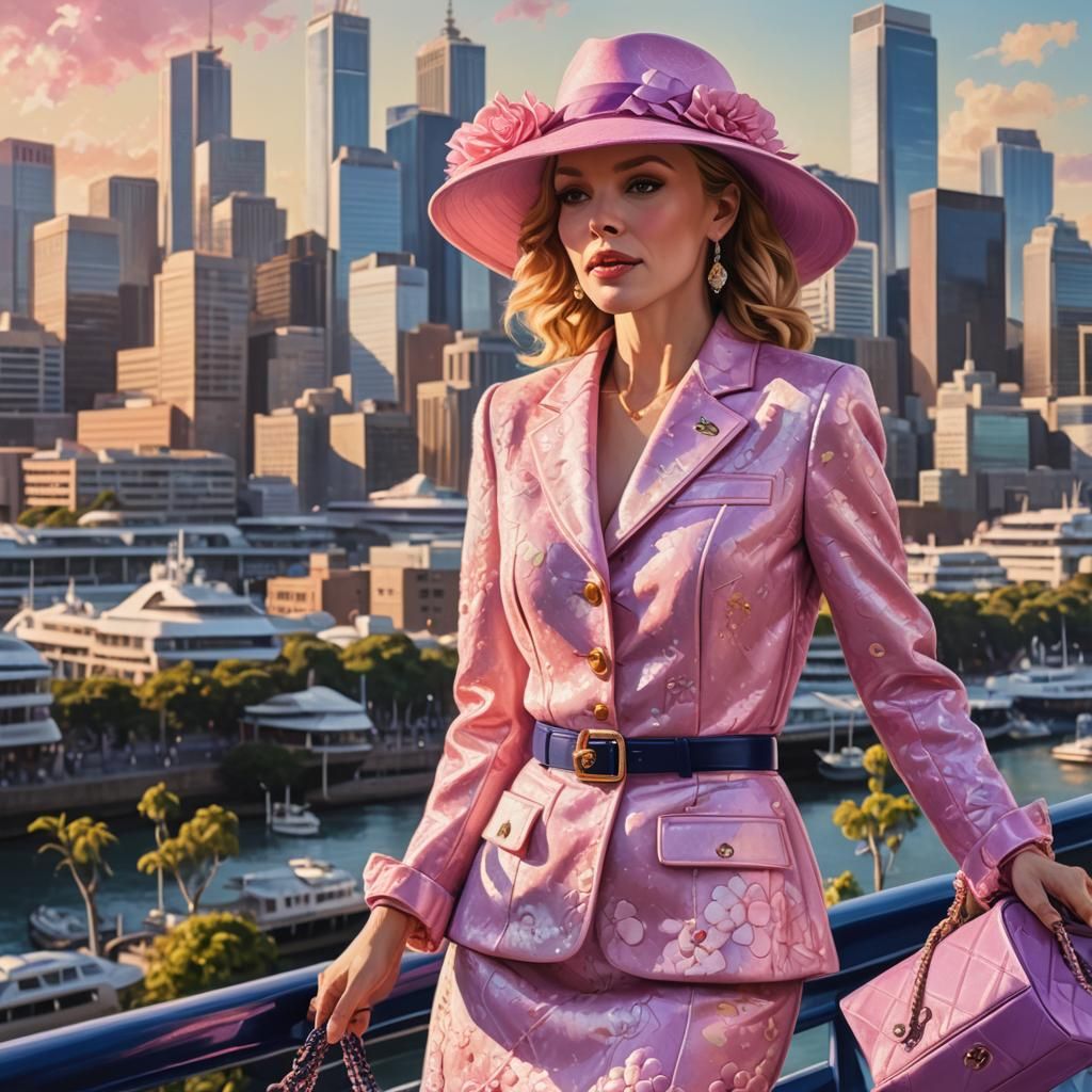 Kylie Minogue in Pink Chanel Suit, Oil Painting