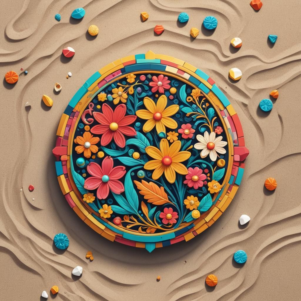 Floral Icon on Beach in Pop Art Style