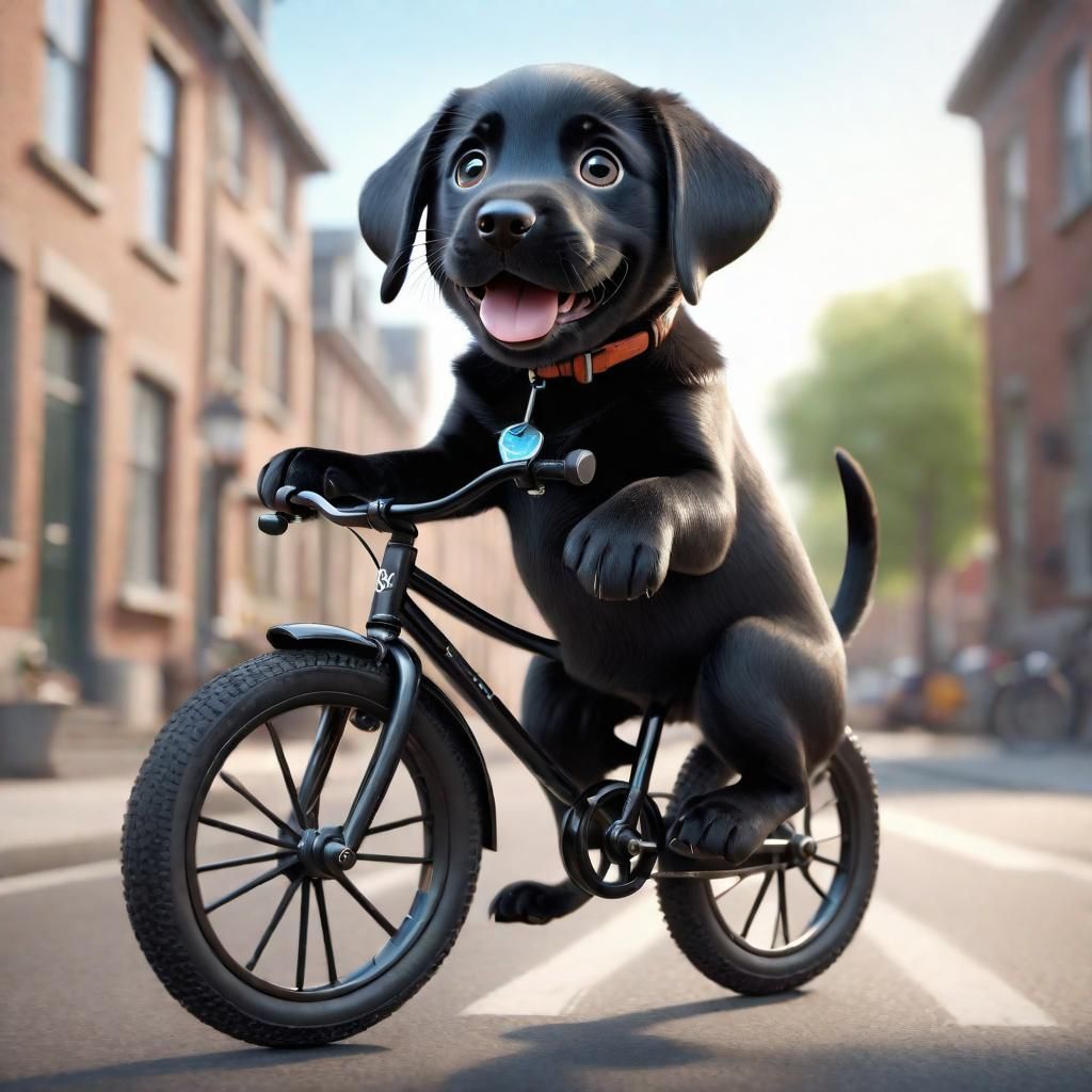 Smiling Labrador Puppy on Bicycle, Pixar Render