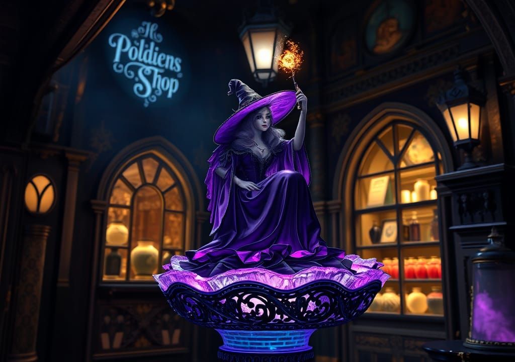 Witch Glass Lamp in Ornate Potion Shop