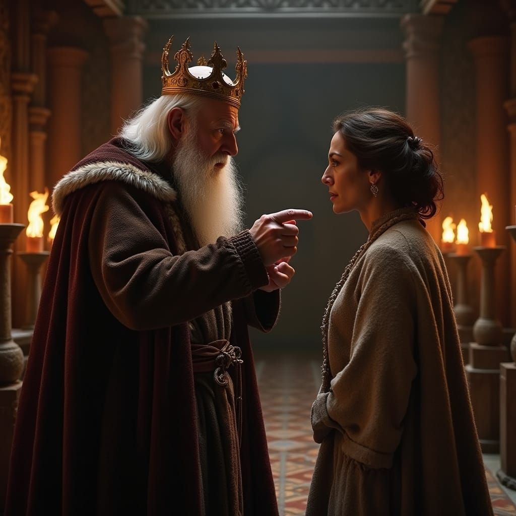 King Lear Disowns Cordelia: Medieval Fantasy Scene