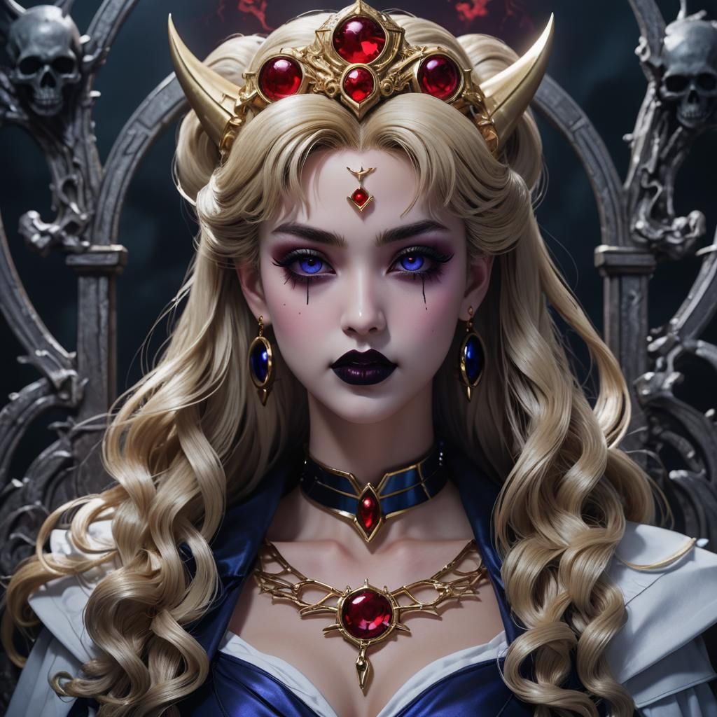 Gothic Sailor Moon Portrait on Bone Throne
