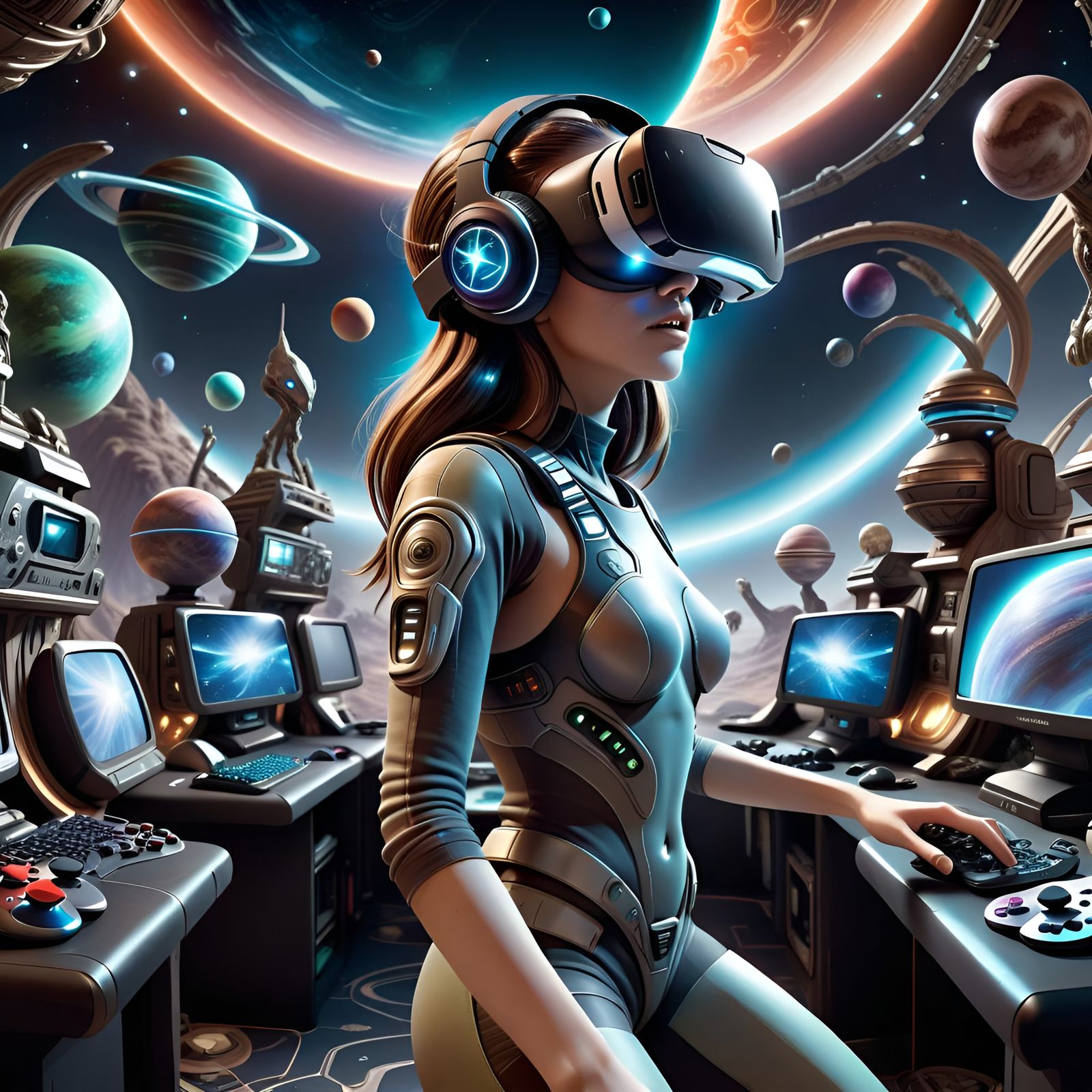 Extraterrestrial Gamer in Virtual Reality, 3D Art
