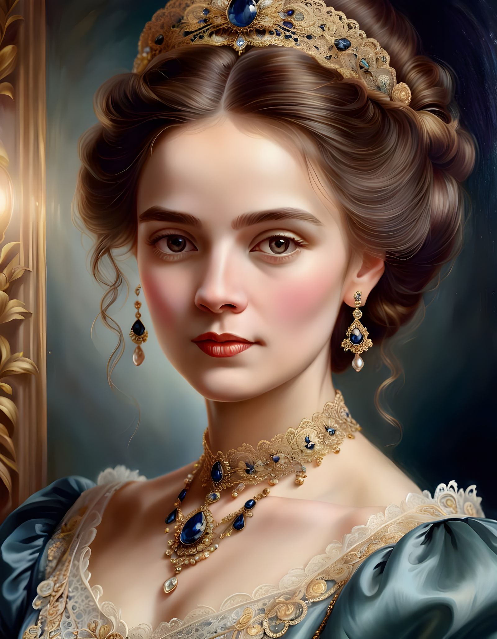 Victorian Lady Portrait in Extravagant Gown