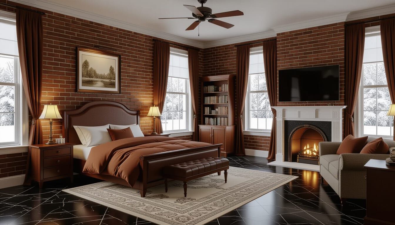 Victorian Bedroom with Snowy View Digital Painting