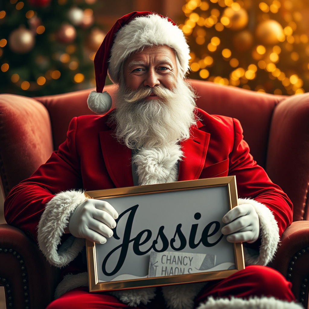 Attractive Santa Claus Holding a Sign in Studio Lighting