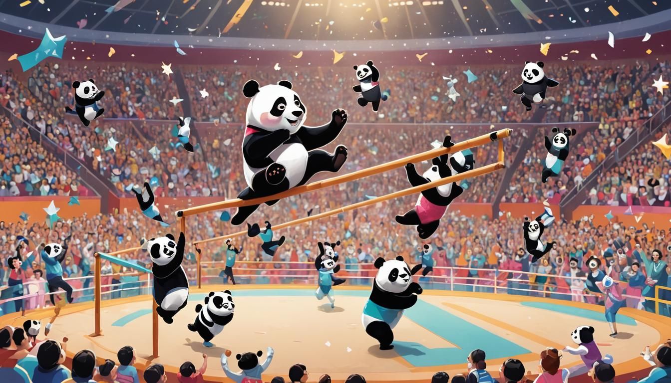 Pandamonium Gymnastics Showdown: A Vibrant Illustration