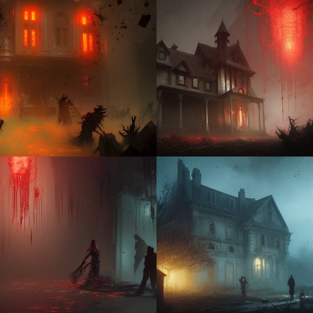 Haunted House with Ghosts in Dark Fantasy Style