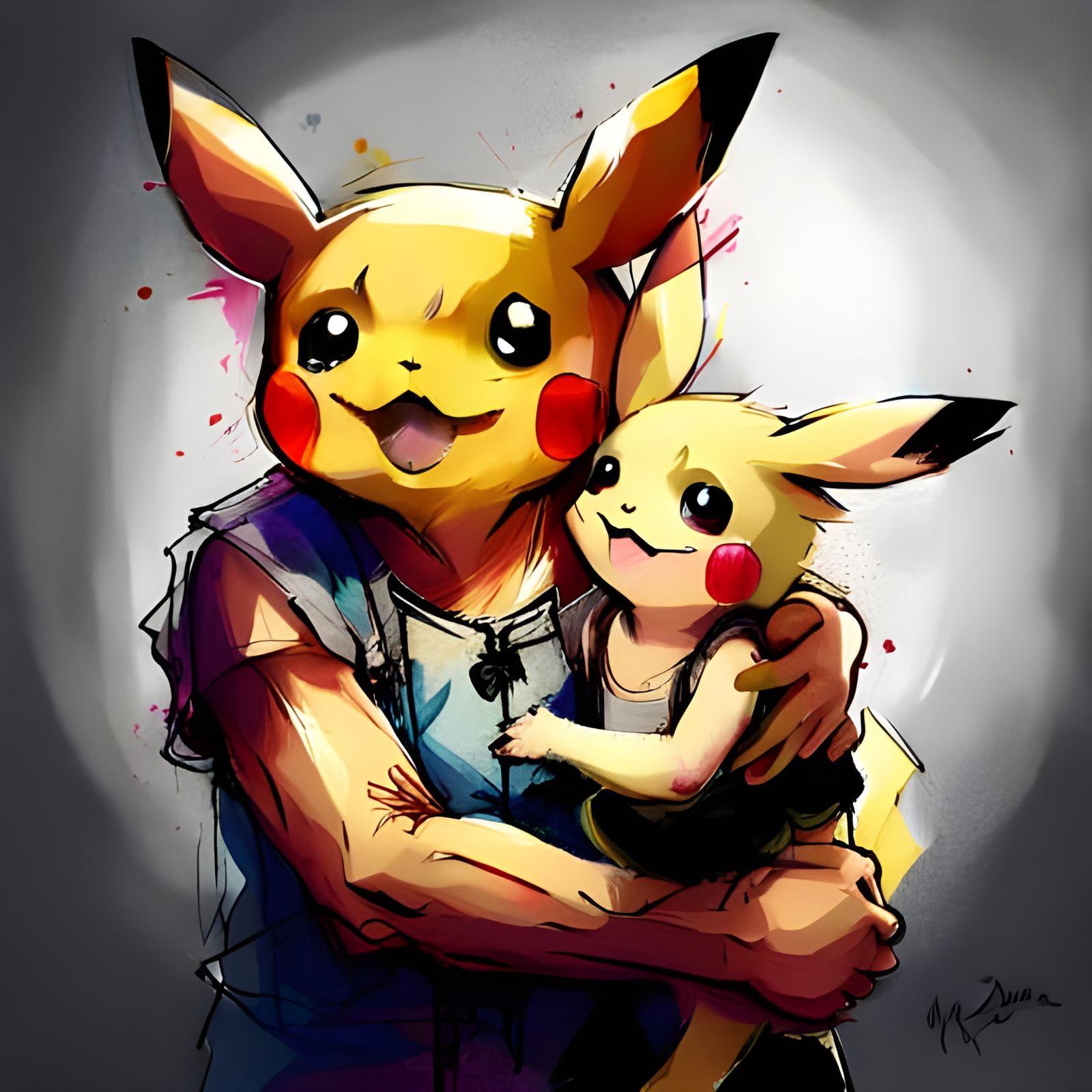 Pikachu as Mother with Baby Pichu