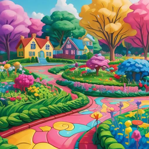 Pixar Style House with Garden and Fence