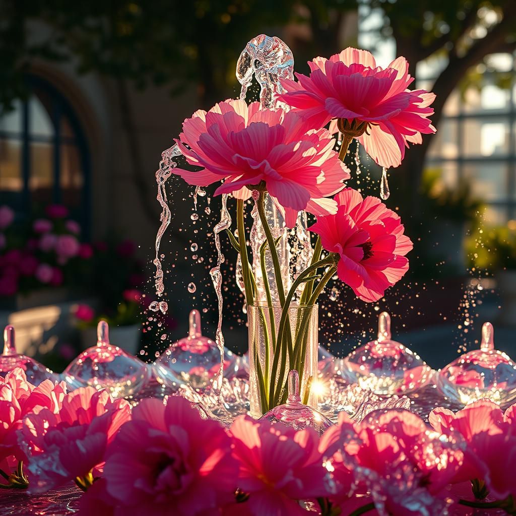 Crystal Carnations Fountain in Sunlight