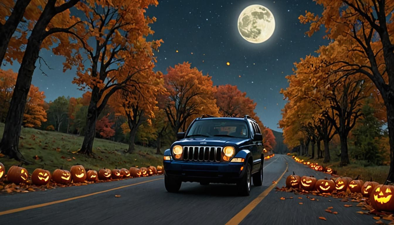 a 2010 Dark Blue Jeep Liberty racing down a winding country ...