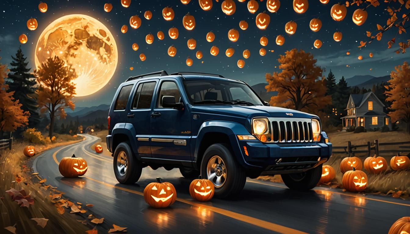 a 2010 Dark Blue Jeep Liberty racing down a winding country ...