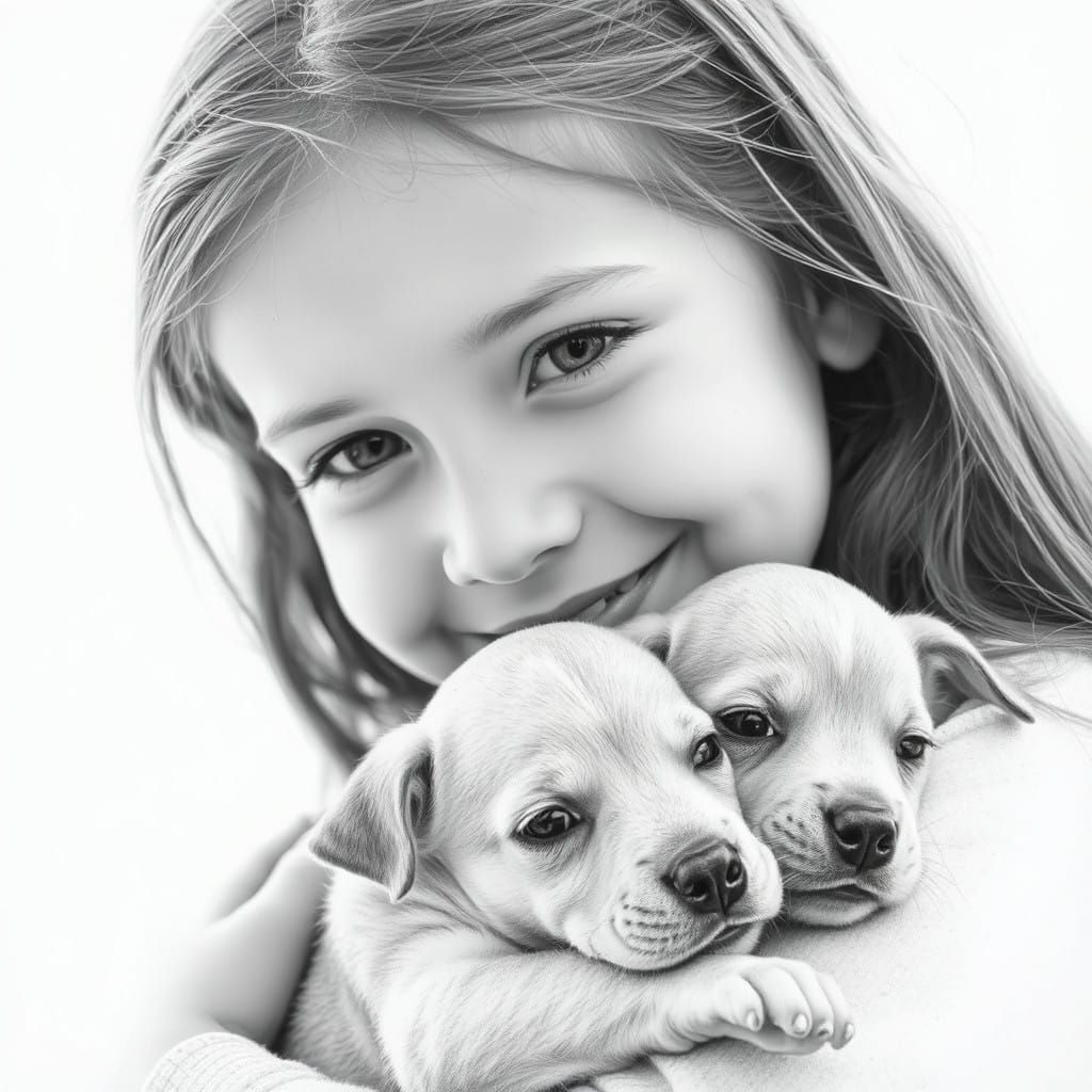 A Young Girl Tenderly Holds a Cute Puppy Close Up