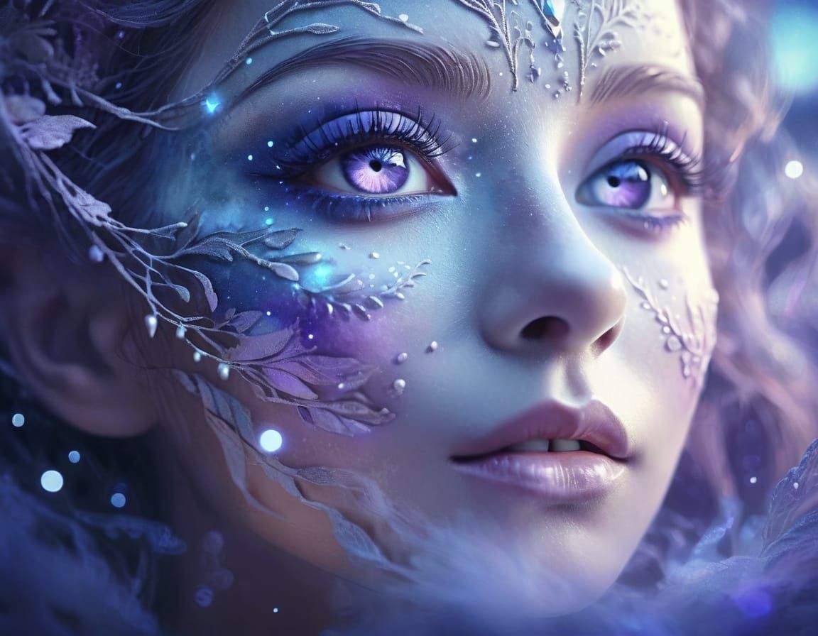 Ethereal Moonlight Face in Surreal Watercolor Style