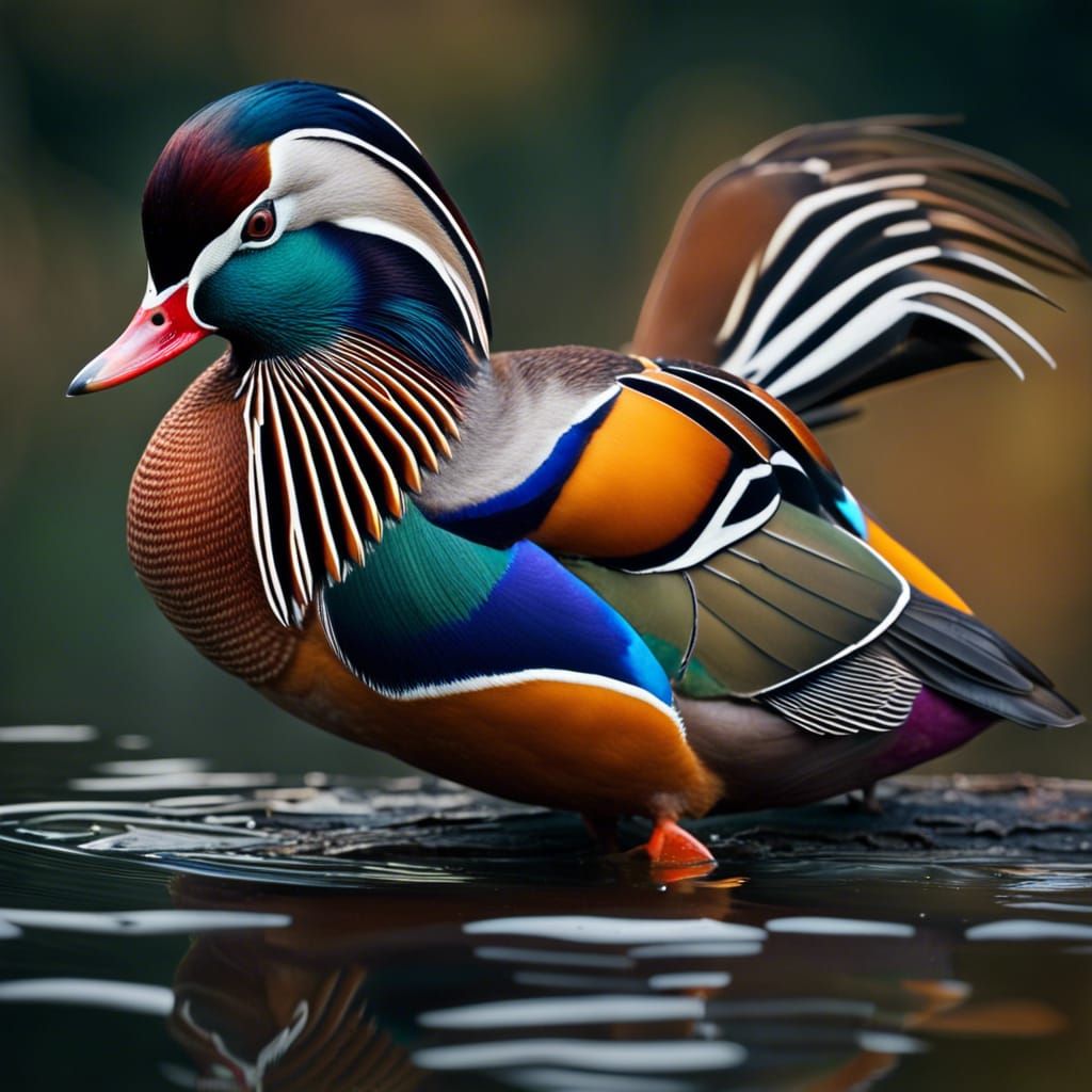 Striking Mandarin Duck Portrait in Vibrant Plumage