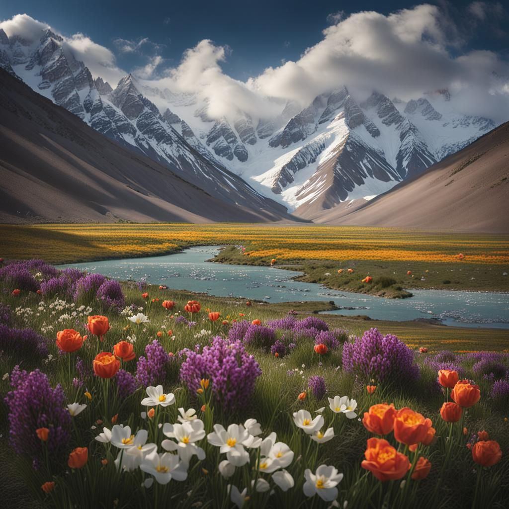 Spring Flowers Bloom in Dramatic Pamir Valley