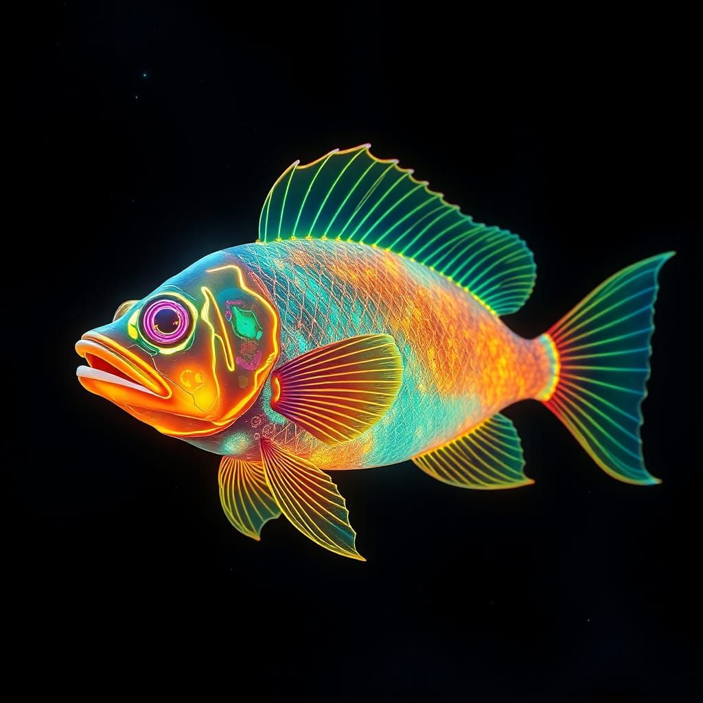 Magical Fluorescent Lantern Fish Illustration