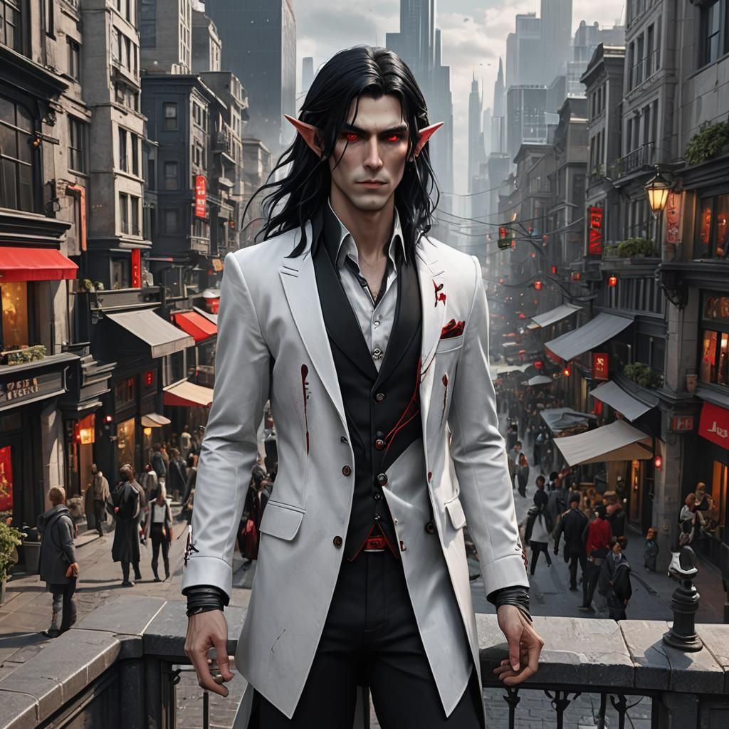 Fantasy Elf Boy in Cityscape, Digital Art