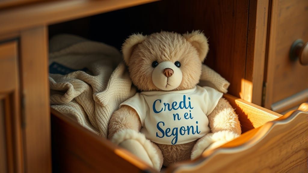 Teddy Bear in Drawer, Photorealistic Vintage Style