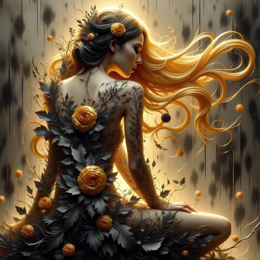 Golden Goddess in Floral Splendor