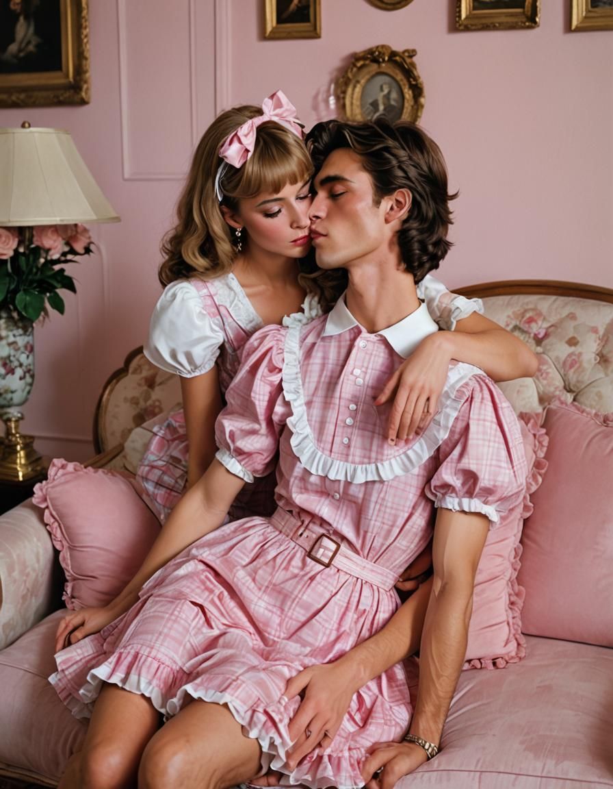 Feminine Teenager Smiles in Loving Moment with Female Partne...