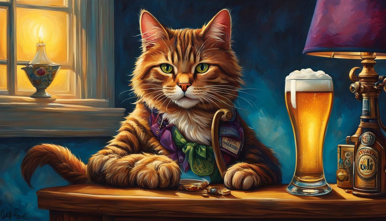 Bill the Cat Guzzling a Beer