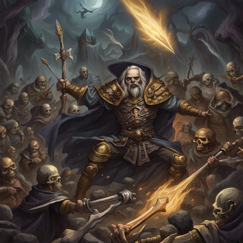 Wizard King Battles Skeleton Army in Fantasy Realm