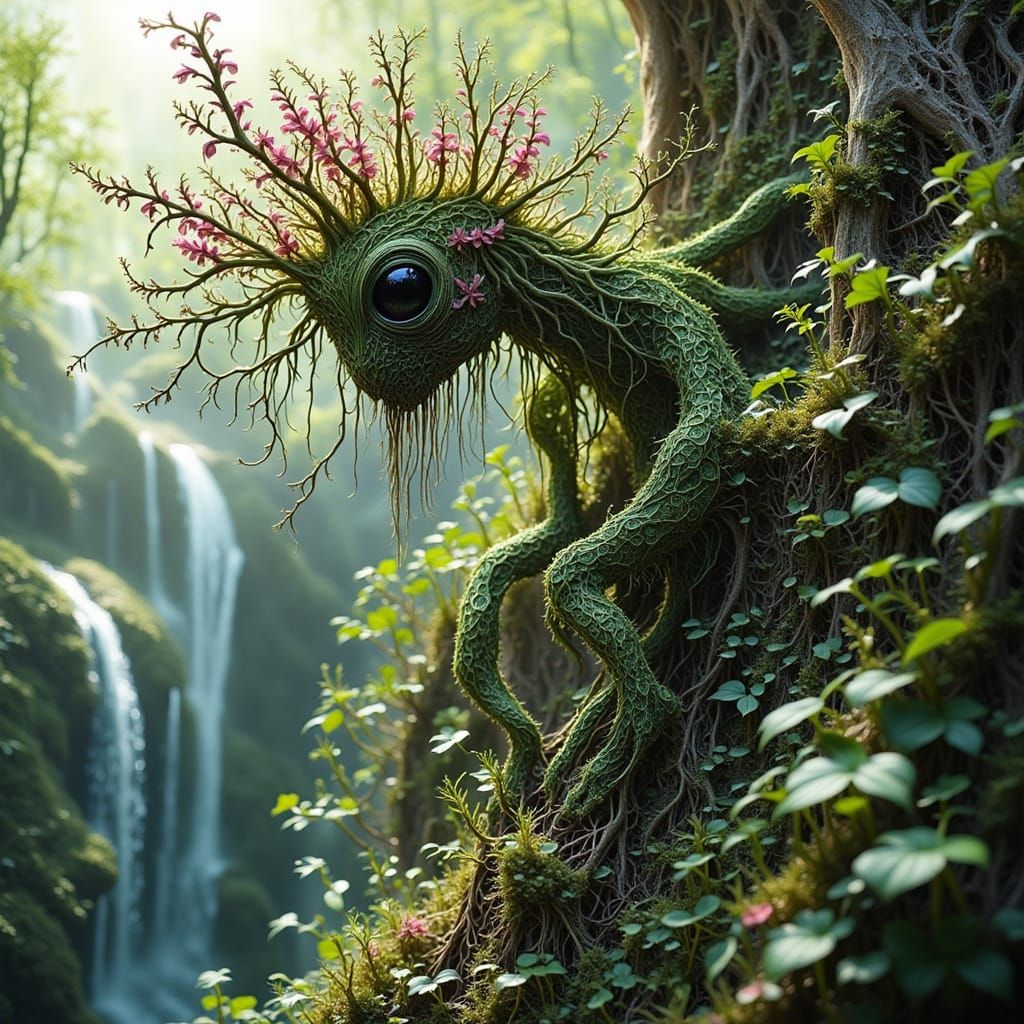 Mossy Tree Sprite with Flowered Roots