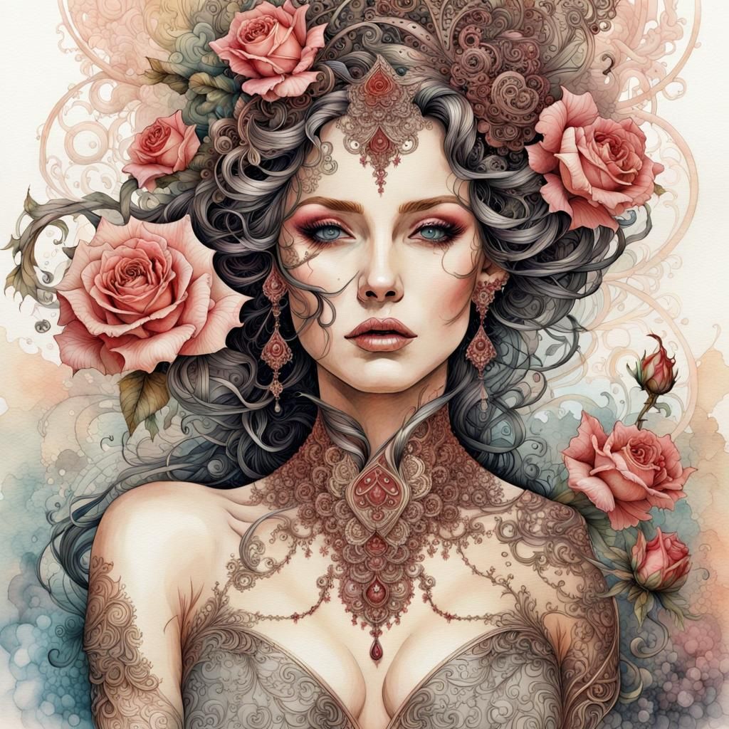 Ornate Lady in Fantasy Flower Garden