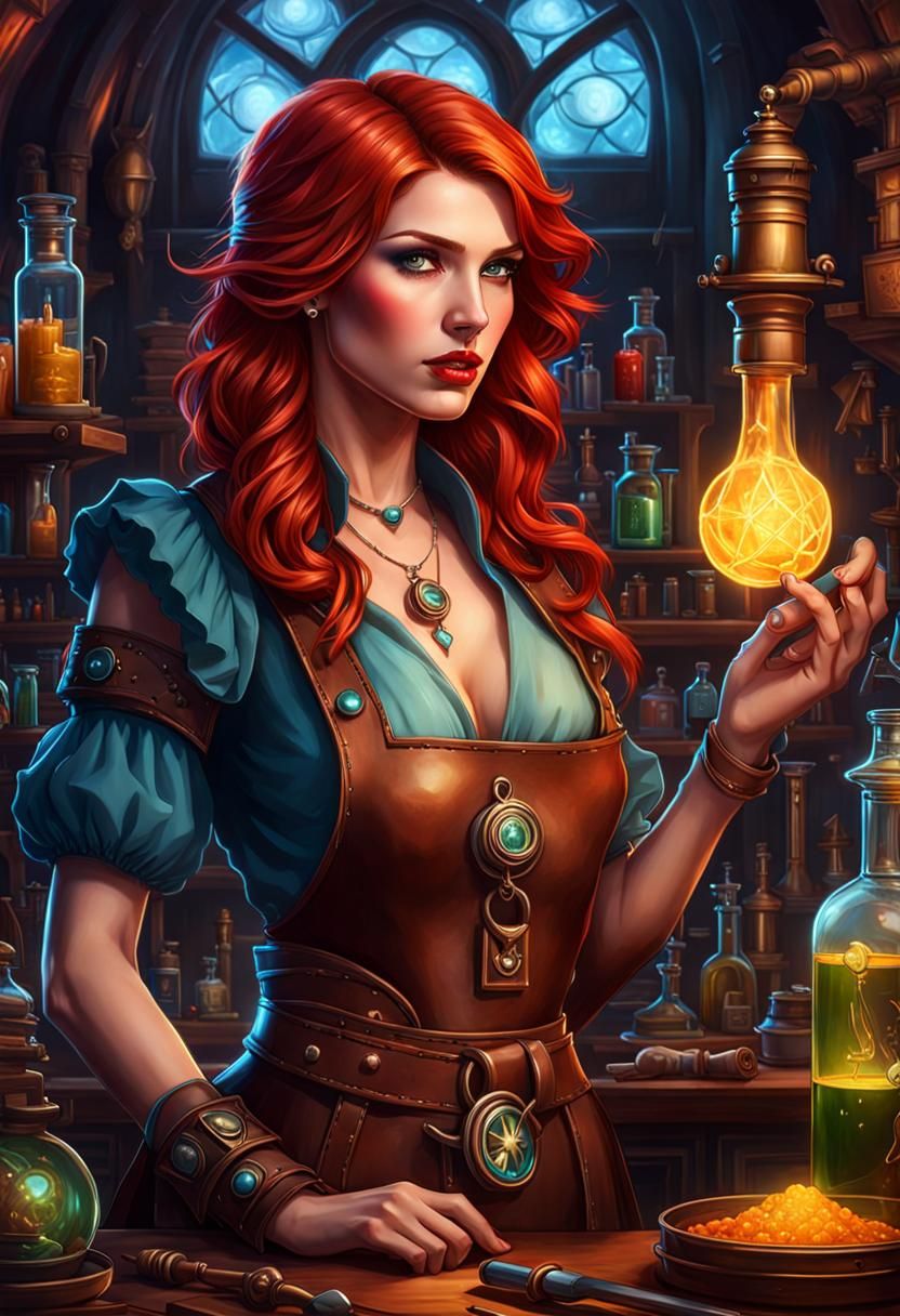 Redhead Alchemist in Gothic Laboratory Portrait