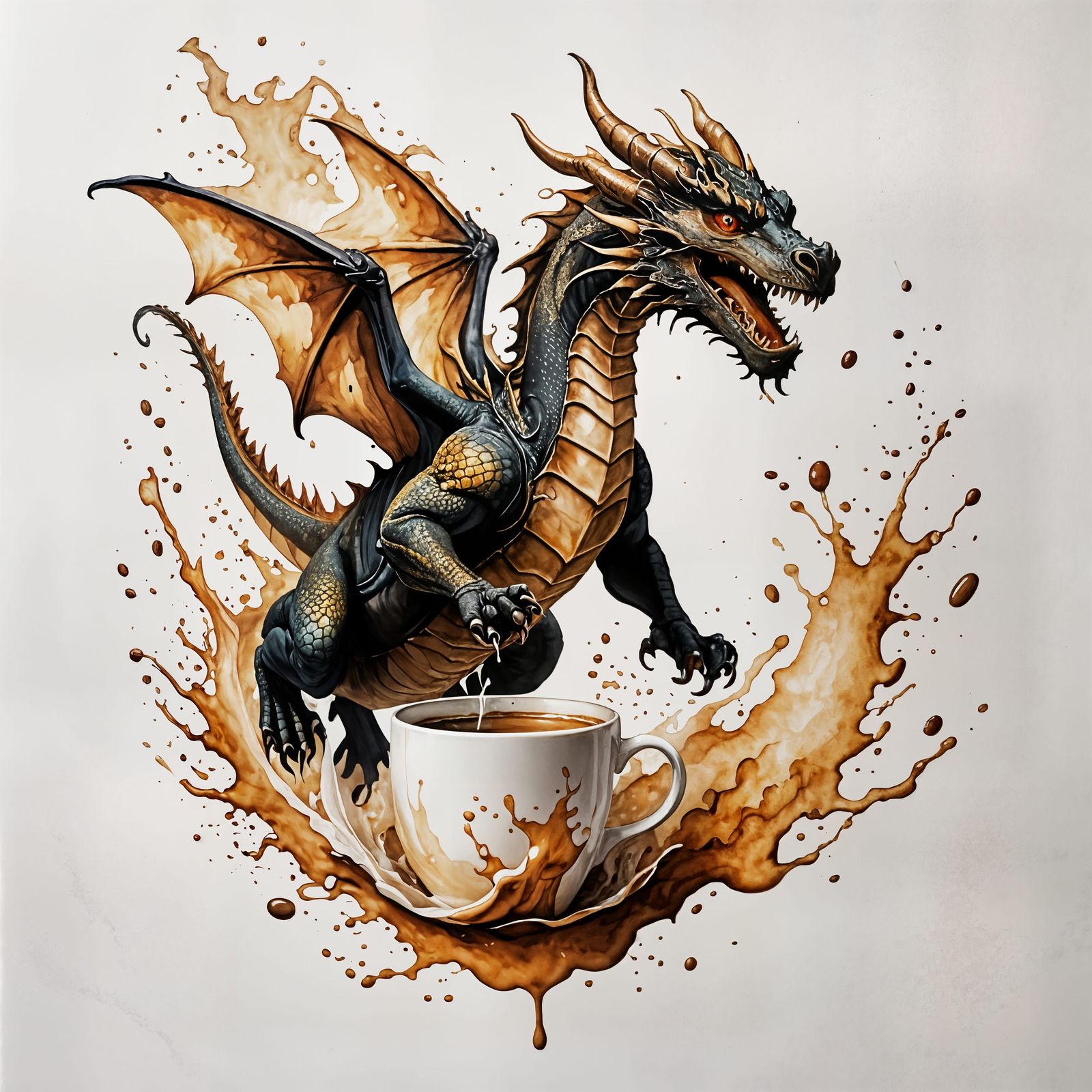 Coffee Dragon Watercolor Illustration