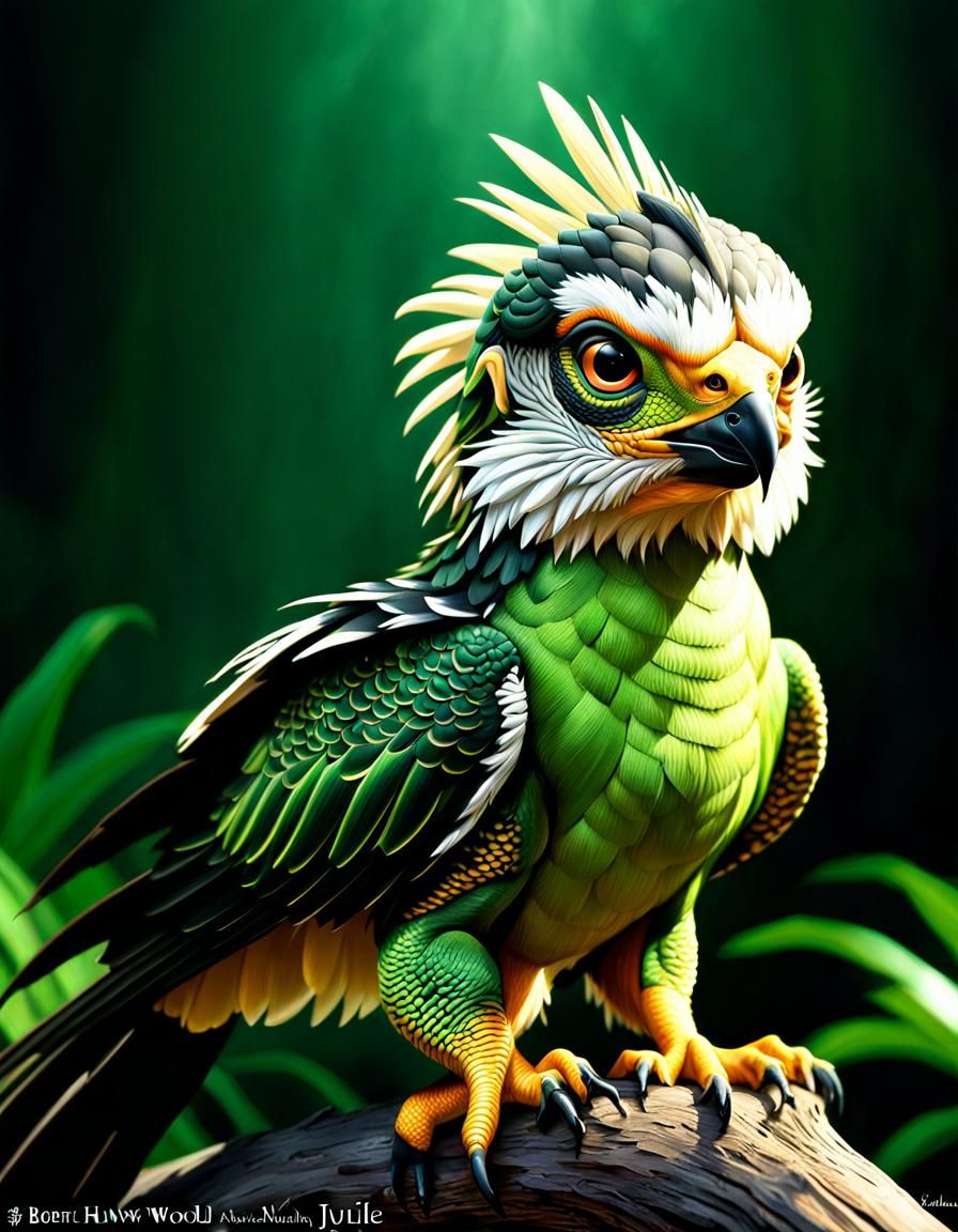 Chibi Iguana-Hawk Hybrid Animal in Matte Painting