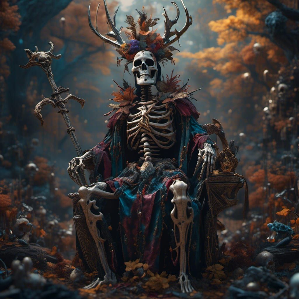 Skeleton Jester in Royal Court, Detailed Digital Art