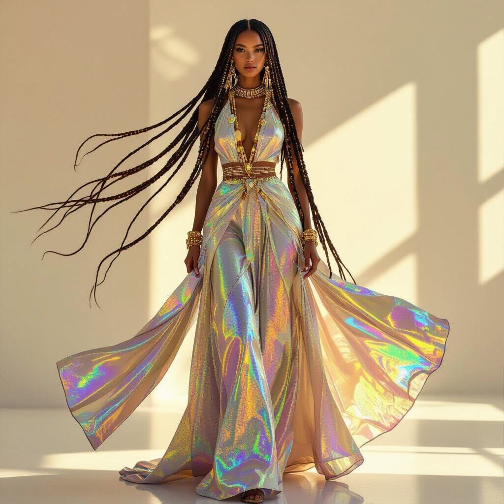 Statuesque Woman in Iridescent Gown: High-Fashion Photograph...