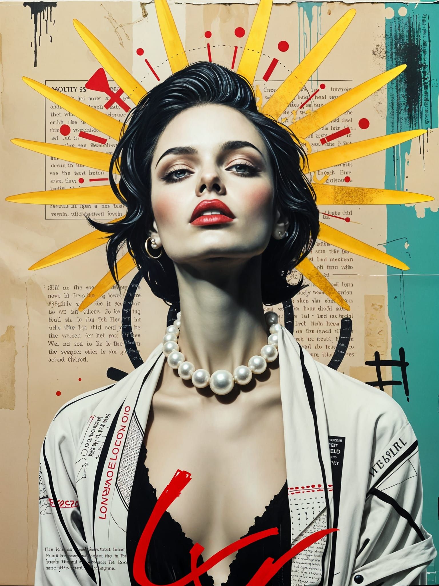 Edgy High Fashion Model in Mixed Media Collage