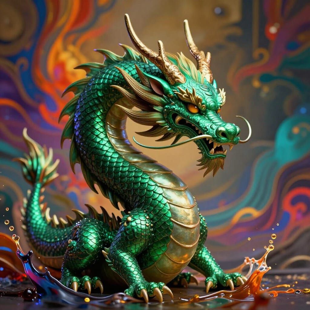 Emerald Japanese Dragon Splash Art Concept