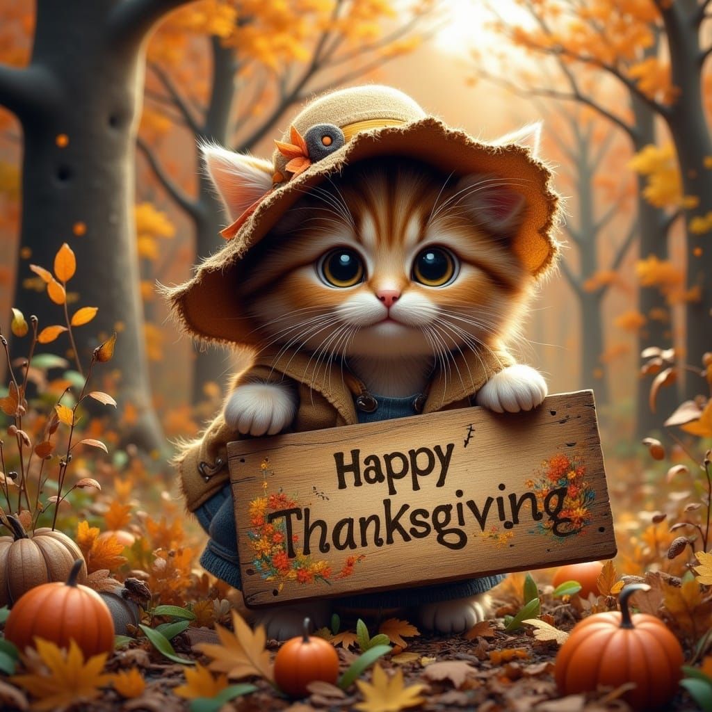 Kitten Scarecrow Celebrates Thanksgiving: Fantasy Concept Ar...